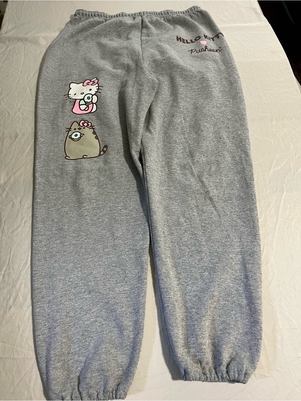 Hello Kitty x Pusheen Gray Sweatpants with Pink Heart Womens Size XL